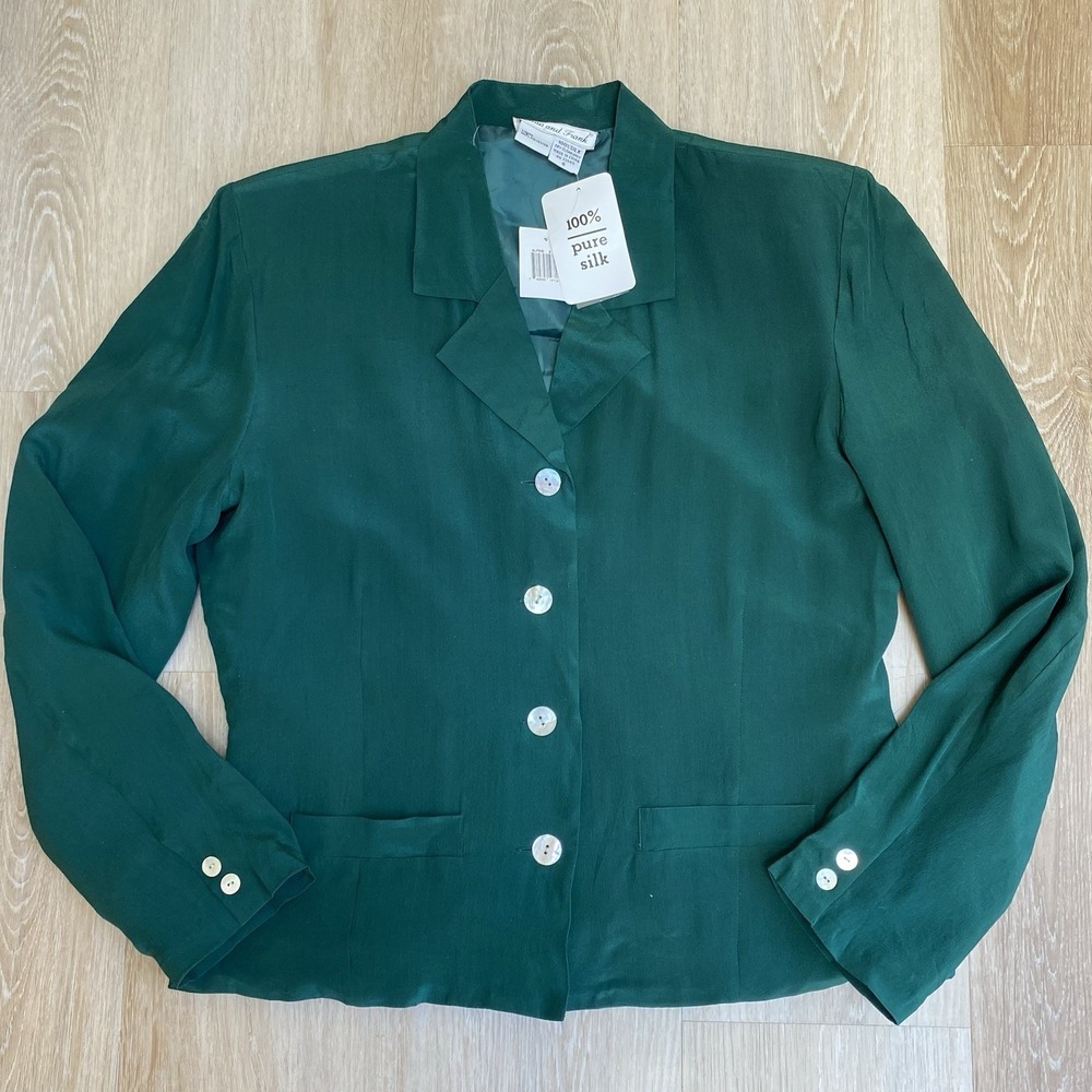 NWT Vintage Anna and Frank 100% Silk Women's Blazer Jacket Emerald Green Size 8